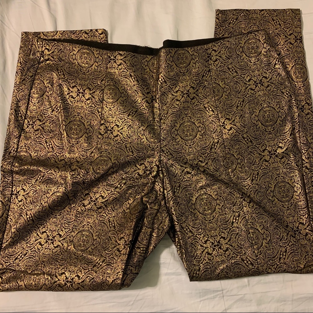 Alfani gold print black dress pants